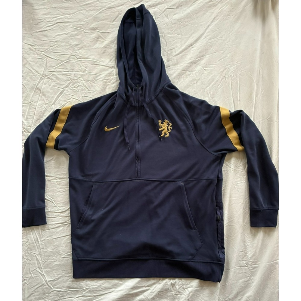 NIKE x Chelsea FC Hoodie Men S Blue Gold 1/2 Zip Logo Pullover Dri-Fit